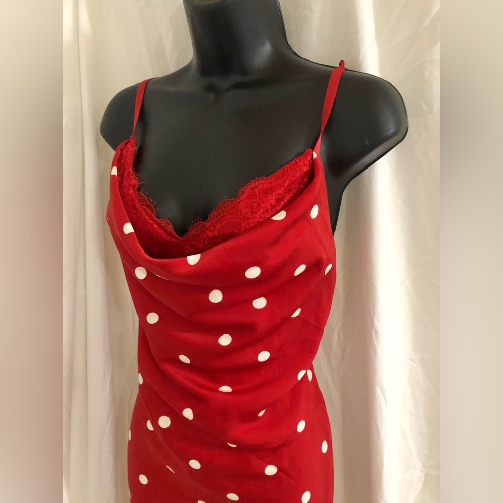 Jessica Simpson red white polka dot lace bra cowl neck maxi dress size medium - Picture 12 of 16